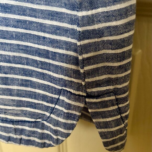 Beach Lunch Lounge Blue Stripe Jaylene Linen & Cotton Sleeveless Dress - Size L - Picture 4 of 6